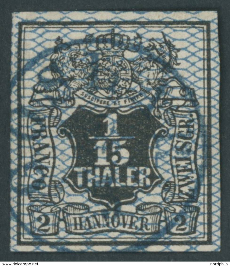 HANNOVER 11 O, 1856, 1/15 Th. Schwarz/grauultramarin, Blauer K1 GOSLAR, Pracht, Mi. 100.- - Hanovre