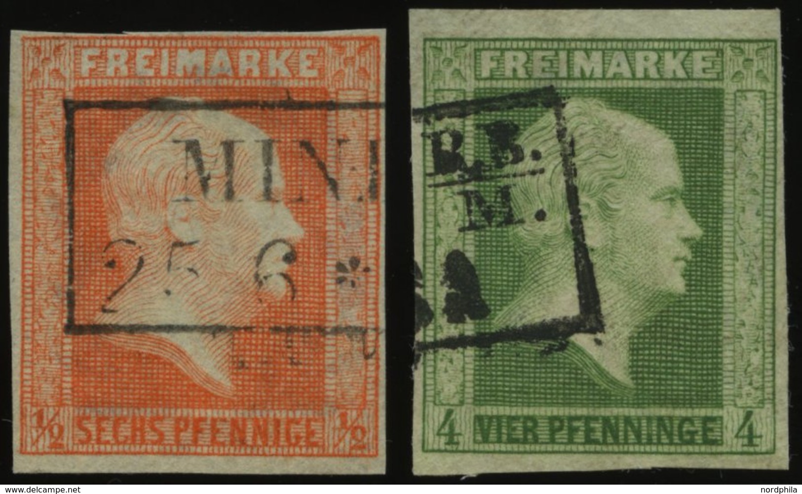 PREUSSEN 1,5a O, 1856, 1/2 Sgr. Rotorange Und 5 Pf. Grün, 2 Prachtwerte, Mi. 160.- - Other & Unclassified