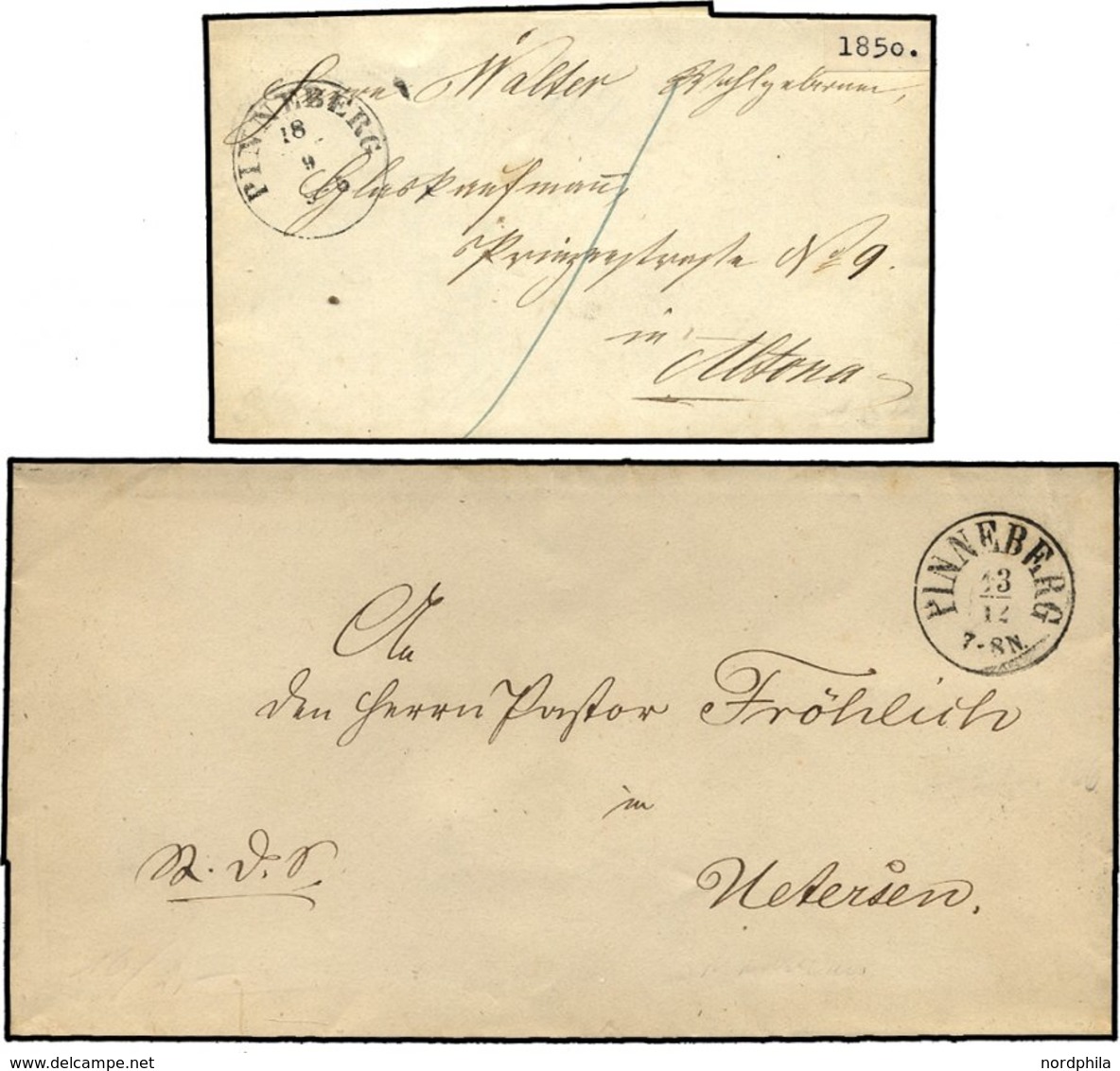 SCHLESWIG-HOLSTEIN PINNEBERG, K1, 2 Verschiedene Typen, Je Auf Brief (1850/66), Pracht - Schleswig-Holstein