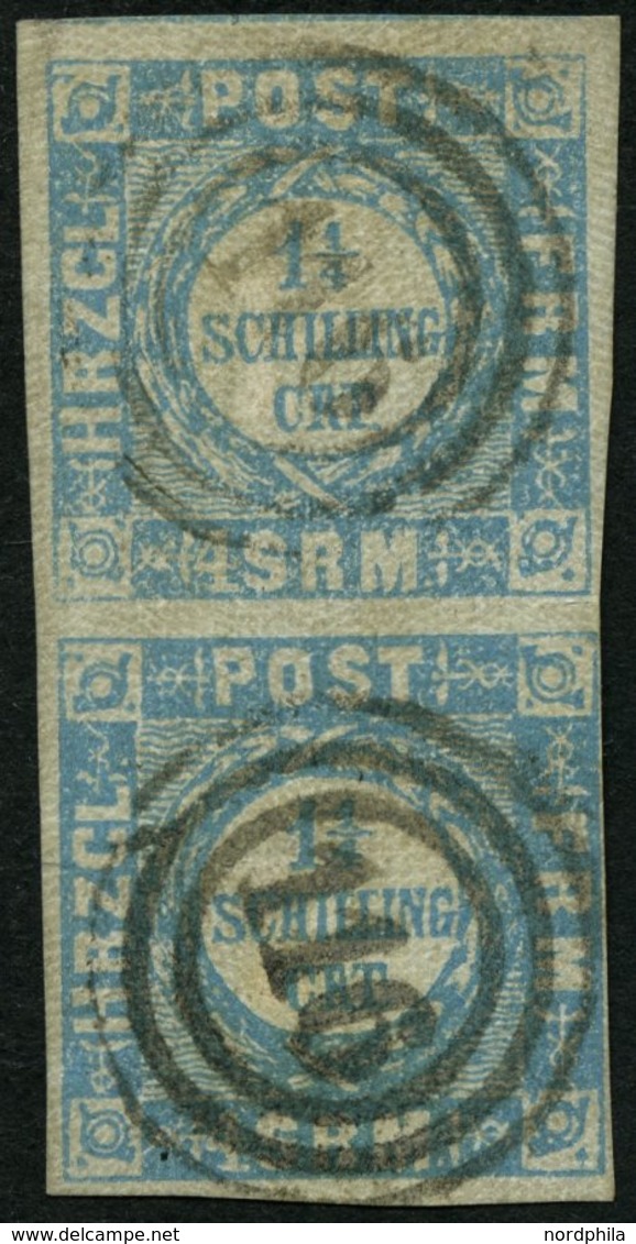 SCHLESWIG-HOLSTEIN 6 Paar O, 1864, 11/4 S. Grauultramarin Im Senkrechten Paar, Nummernstempel 116 (GLÜCKSTADT), Untere M - Schleswig-Holstein