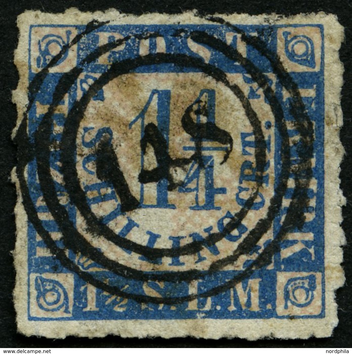 SCHLESWIG-HOLSTEIN 7 O, 148 (LAUENBURG) Auf 11/4 S. Mittelblau/weißrosa, Pracht - Schleswig-Holstein