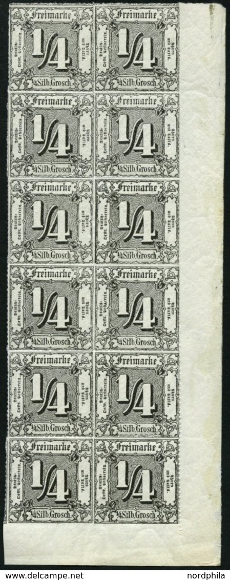 THURN Und TAXIS 35 **, 1865, 1/4 Gr. Schwarz Im Postfrischen Zwölferblock A.d. Rechten Unteren Bogenecke - Autres & Non Classés