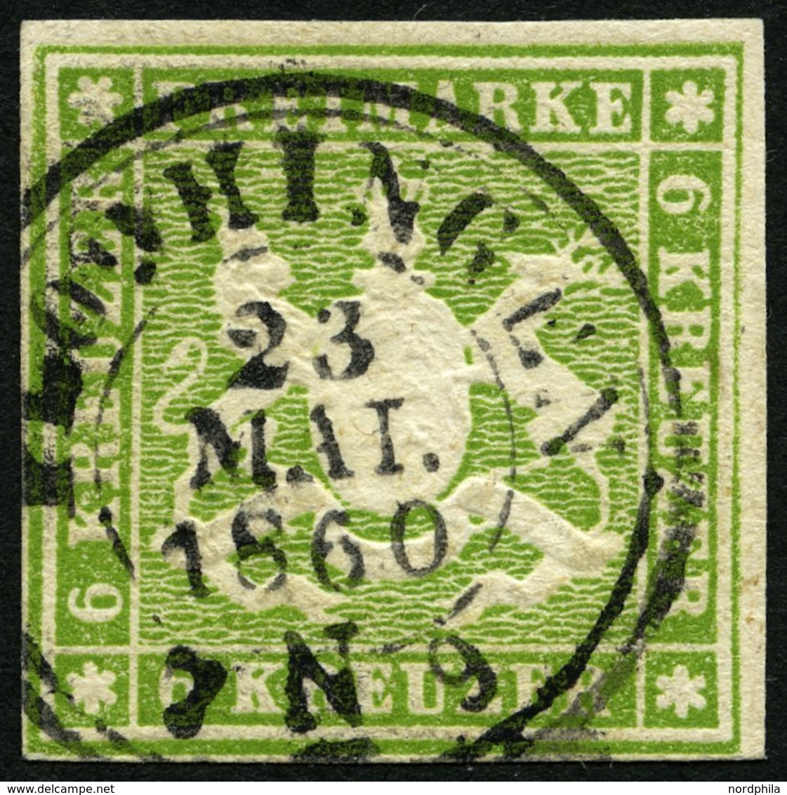 WÜRTTEMBERG 13a O, 1860, 6 Kr. Grün, Pracht, Mi. 140.- - Altri & Non Classificati