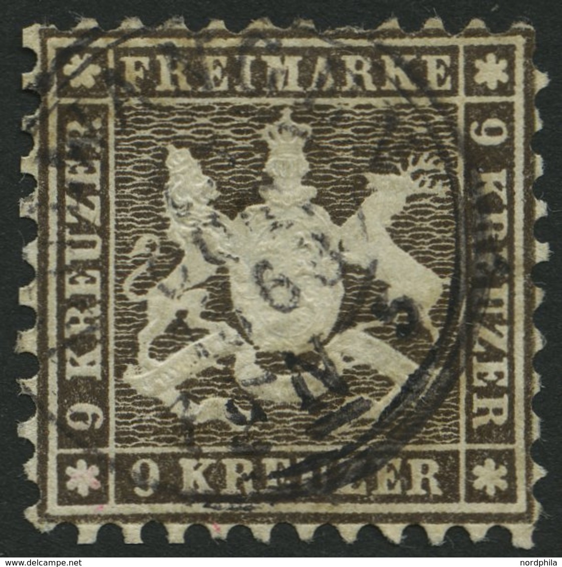 WÜRTTEMBERG 28d O, 1863, 9 Kr. Schwarzbraun, üblich Gezähnt, Pracht, Gepr. Drahn, Mi. 220.- - Otros & Sin Clasificación