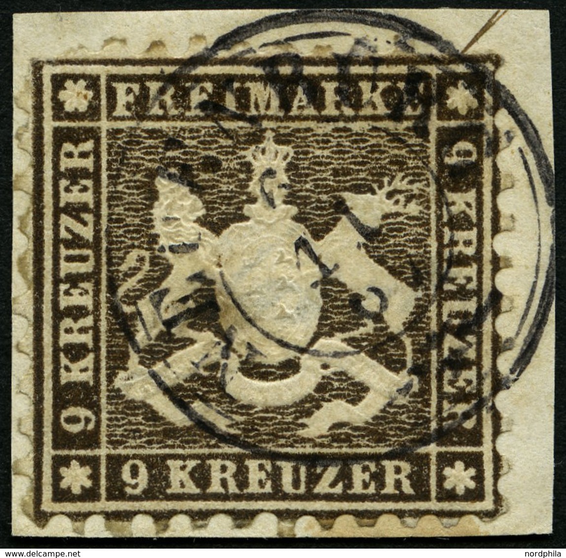 WÜRTTEMBERG 28d BrfStk, 1863, 9 Kr. Schwarzbraun, K3 NEUENBURG, üblich Gezähnt, Prachtbriefstück, Signiert, Mi. 220.- - Altri & Non Classificati