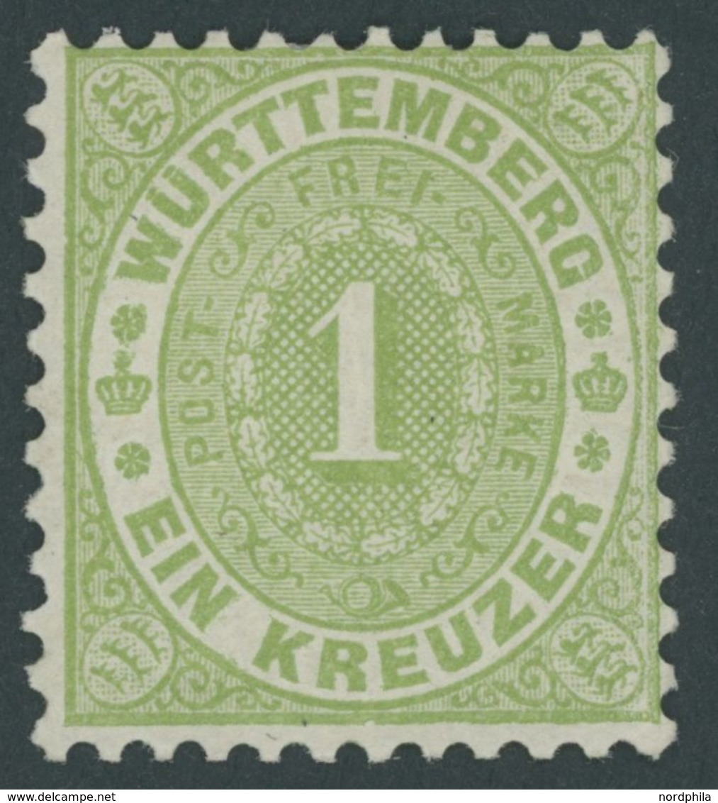 WÜRTTEMBERG 43 *, 1874, 1 Kr. Gelbgrün, Falzrest, Pracht, Mi. 140.- - Sonstige & Ohne Zuordnung