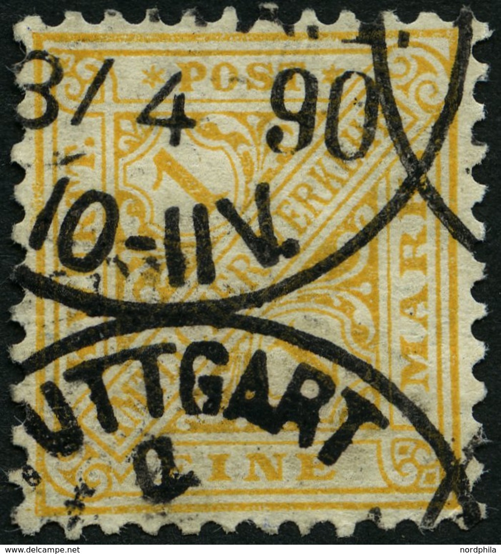 WÜRTTEMBERG 207 O, 1881, 1 M. Dunkelorangegelb, Eckzahnbug Sonst Pracht, Gepr. Klinkhammer (voll Signiert), Mi. 220.- - Sonstige & Ohne Zuordnung