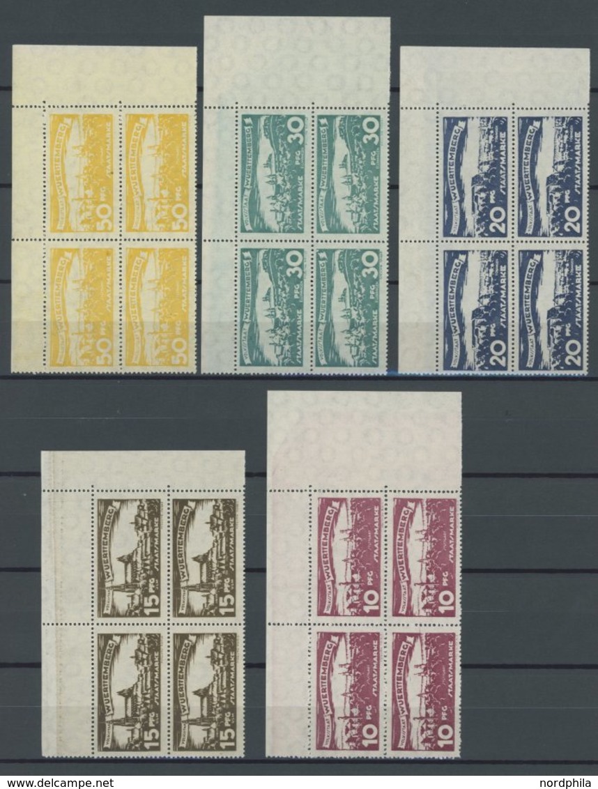 WÜRTTEMBERG 272-81 VB **, 1920, Städteansichten In Postfrischen Eckrandviererblocks, Prachtsatz - Autres & Non Classés