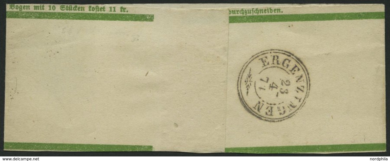 WÜRTTEMBERG S 1 BRIEF, 1872, 1 Kr. Streifband Aus Stuttgart, Rückseitiger Ankunftsstempel K3 ERGENZINGEN, Pracht - Otros & Sin Clasificación