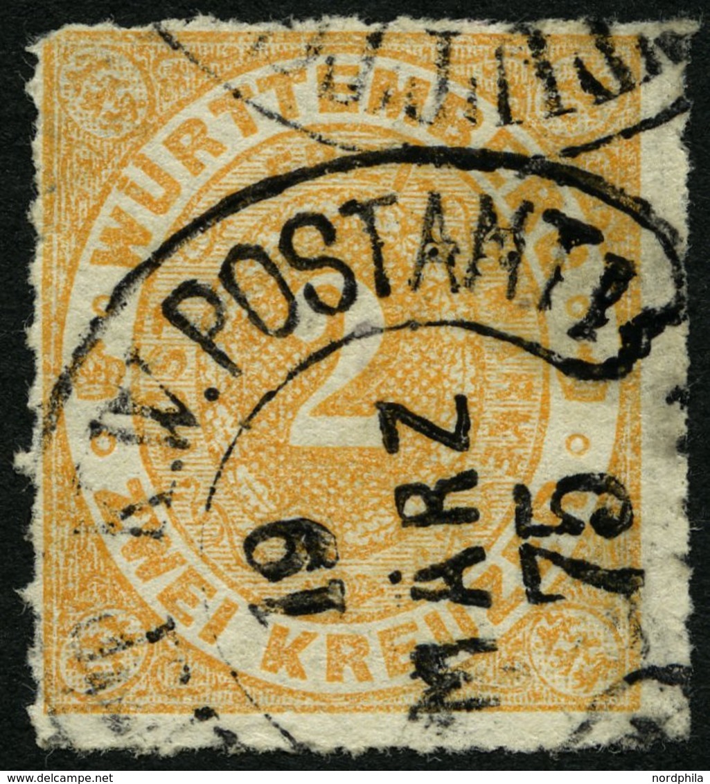 WÜRTTEMBERG 37a O, STUTTGART K.W. POSTAMT, Hufeisenstempel Auf 2 Kr. Mattorange, Pracht, Mi. (170.-) - Other & Unclassified