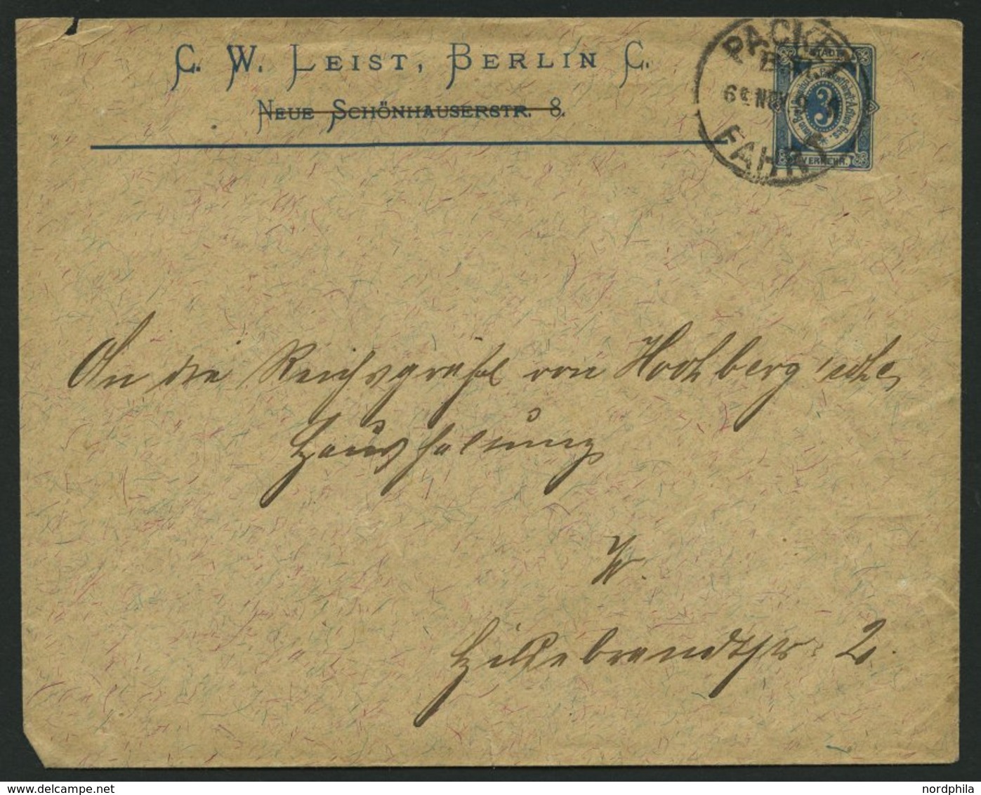 BERLIN B U BRIEF, PACKETFAHRT GESELLSCHAFT: 1893, 3 Pf. Blau, Privater Ganzsachenumschlag Von C.W. Leist, Bedarfsbrief, - Private & Local Mails