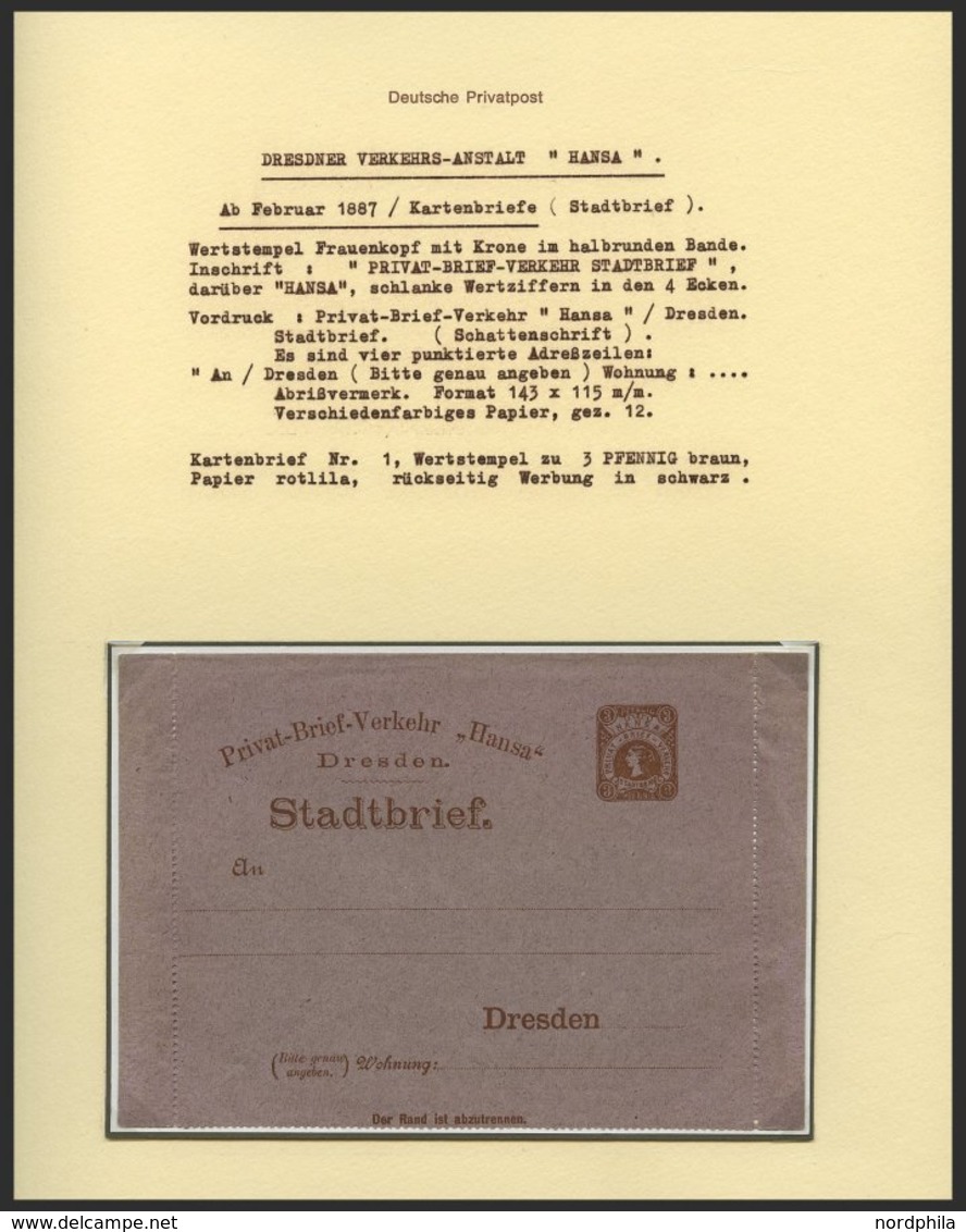 DRESDEN C K BRIEF, HANSA: 6 Verschiedene Kartenbriefe (davon 5 Ungebraucht) Sowie 2 Verschiedene Streifbänder (1x Gebrau - Posta Privata & Locale