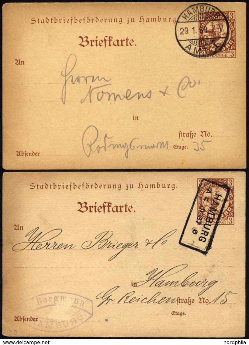 HAMBURG D P 9 BRIEF, HAMMONIA I: 1887/9, 3 Pf. Orangebraun, R2 HAMBURG A 4 Und K2 HAMBURG AMT 1, 2 Karten Feinst - Correos Privados & Locales