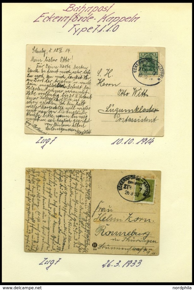 BAHNPOST Eckernförde-Kappeln (Zug 5 Und 7 (2x)), 1892-1933, 6 Karten, Dazu 2 Eilfrachtbriefe Für Geräucherte Seefische,  - Macchine Per Obliterare (EMA)