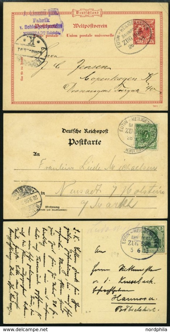 BAHNPOST Eutin-Heiligenhafen (Zug 689,697/8, 898 Und Ohne Nr.), 1898-1924, 6 Karten, Dazu Eine Ansichtskarte Vom Bahnhof - Maschinenstempel (EMA)