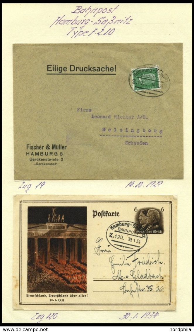 BAHNPOST Hamburg-Sassnitz (verschiedene Züge) 1923-1942, 10 Belege Meist Pracht - Macchine Per Obliterare (EMA)