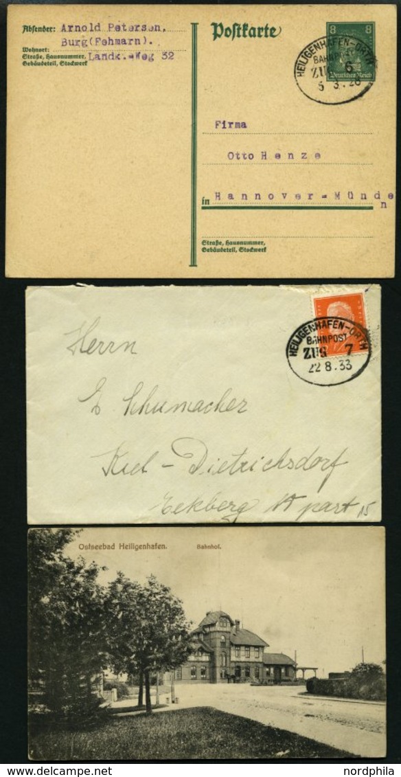 BAHNPOST Heiligenhafen-Orth (Zug 6 (4x) Und 7), 1906-1933, 5 Belege, Dazu Eine Alte Ansichtskarte Vom Bahnhof Heiligenha - Macchine Per Obliterare (EMA)