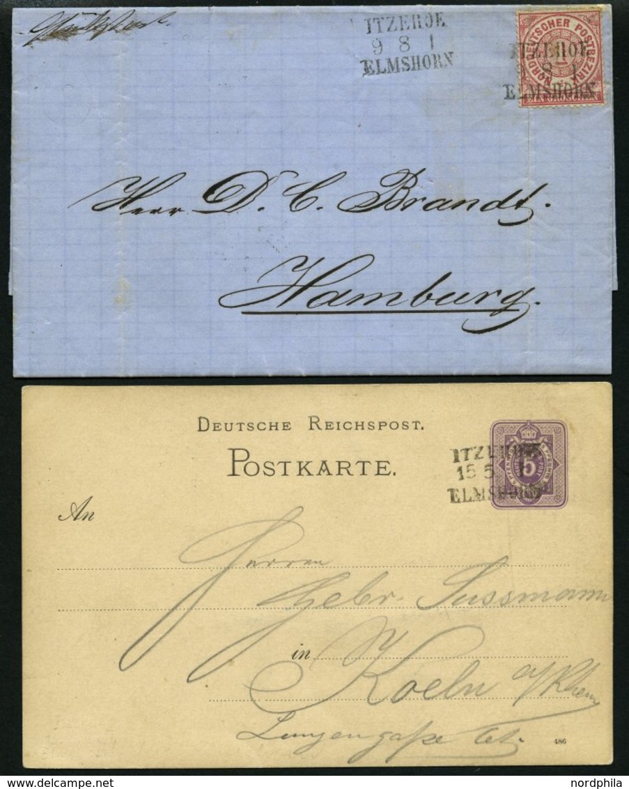 BAHNPOST NDP 16,DR P 12 BRIEF, Itzehoe-Elmshorn, L3 Auf Brief Mit 1 Gr. Karmin Von 1870 Und Auf 5 Pf. Ganzsachenkarte Vo - Macchine Per Obliterare (EMA)