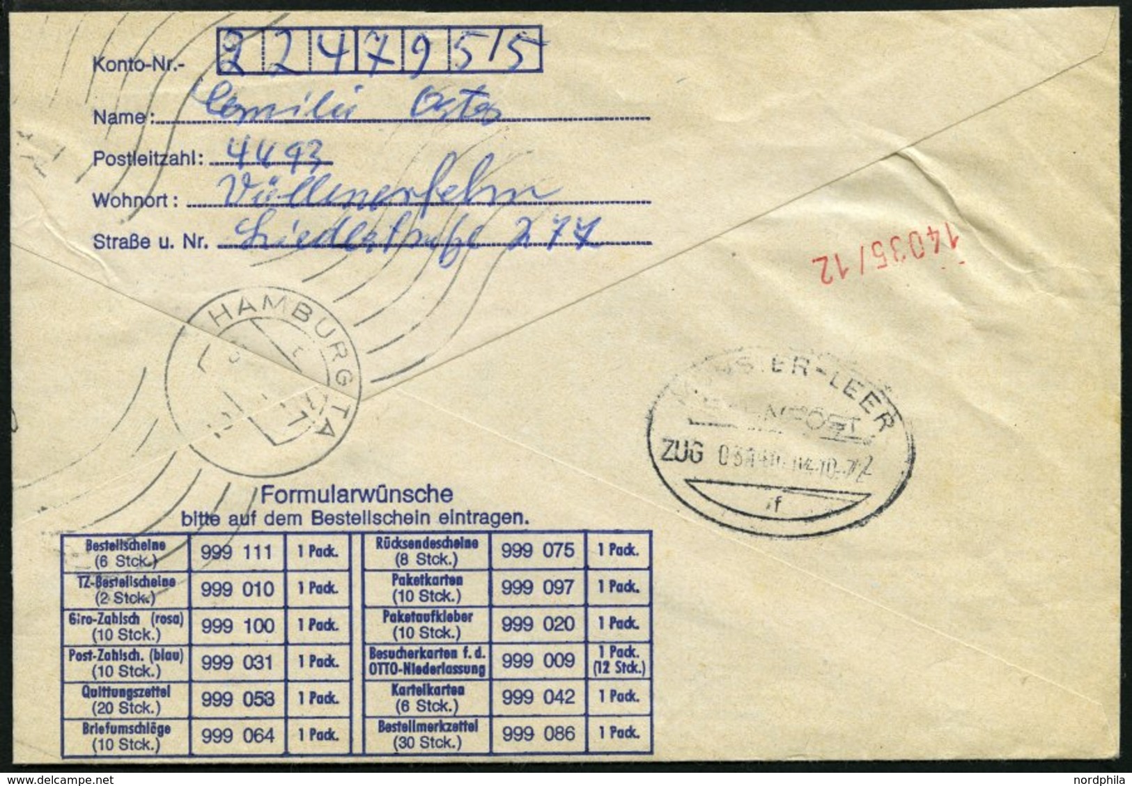 BAHNPOST Münster-Leer (Zug 31,2202 Und 14205), 1972/86, 3 Briefe Feinst/Pracht - Macchine Per Obliterare (EMA)