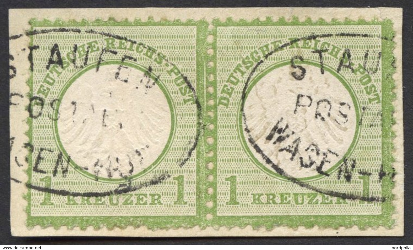 Dt. Reich 7 Paar BrfStk, 1872, 1 Kr. Gelblichgrün Im Waagerechten Paar, Postablagestempel STAUFEN/WASEN-HOF, üblich Gezä - Gebruikt