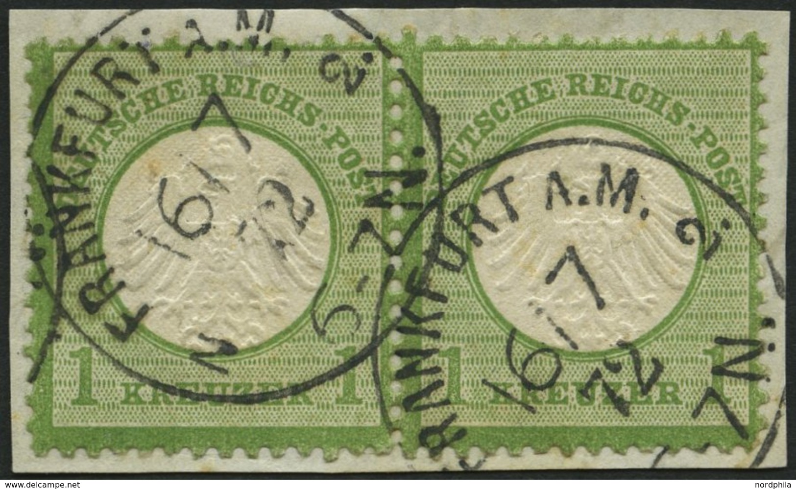 Dt. Reich 7 Paar BrfStk, 1872, 1 Kr. Gelblichgrün Im Waagerechten Paar, K1 FRANKFURT A.M., Prachtbriefstück, Fotobefund  - Used Stamps