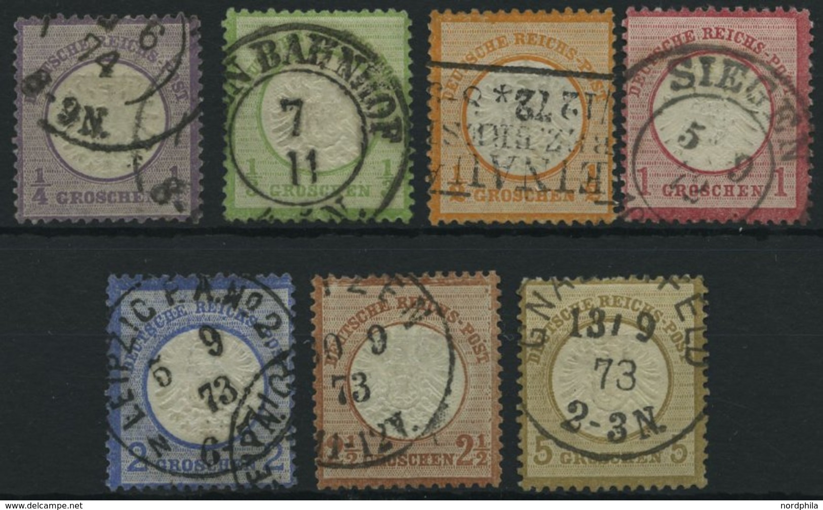 Dt. Reich 16-22 O, 1872, 1/4 - 5 Gr. Große Brustschilde, 7 Prachtwerte, Mi. 319.- - Used Stamps