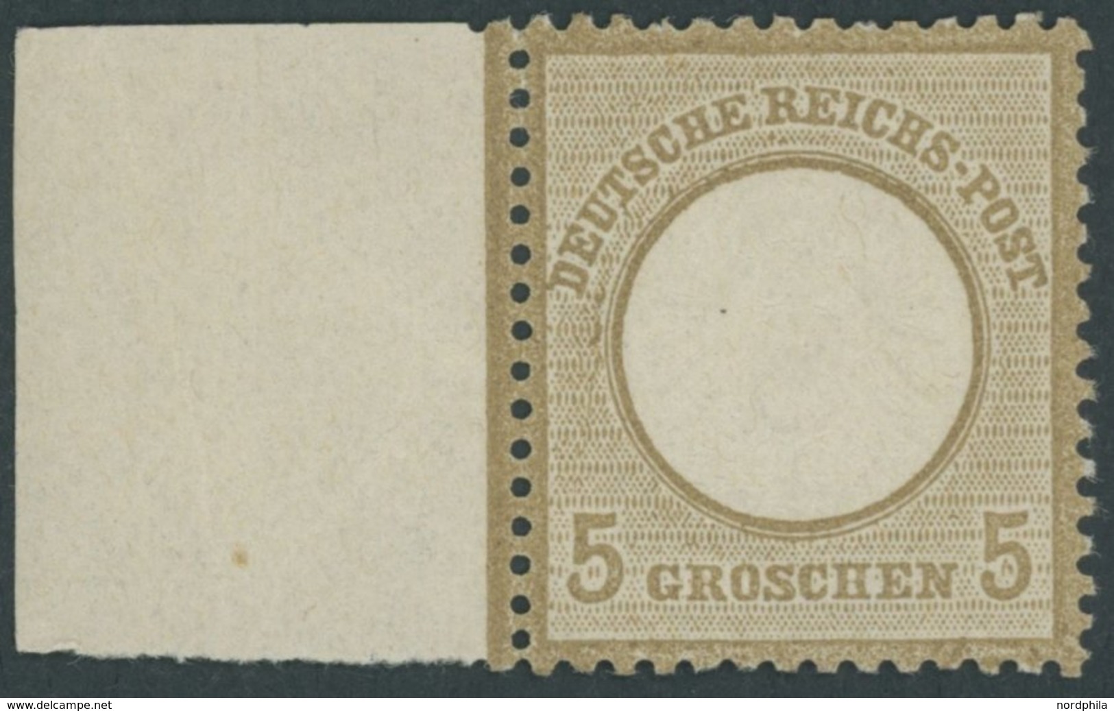 Dt. Reich 22 **, 1872, 5 Gr. Schwärzlichocker, Postfrisch, Mit Breitem Linken Bogenrand (dort Falzrest), Gepr. Hennies M - Usados