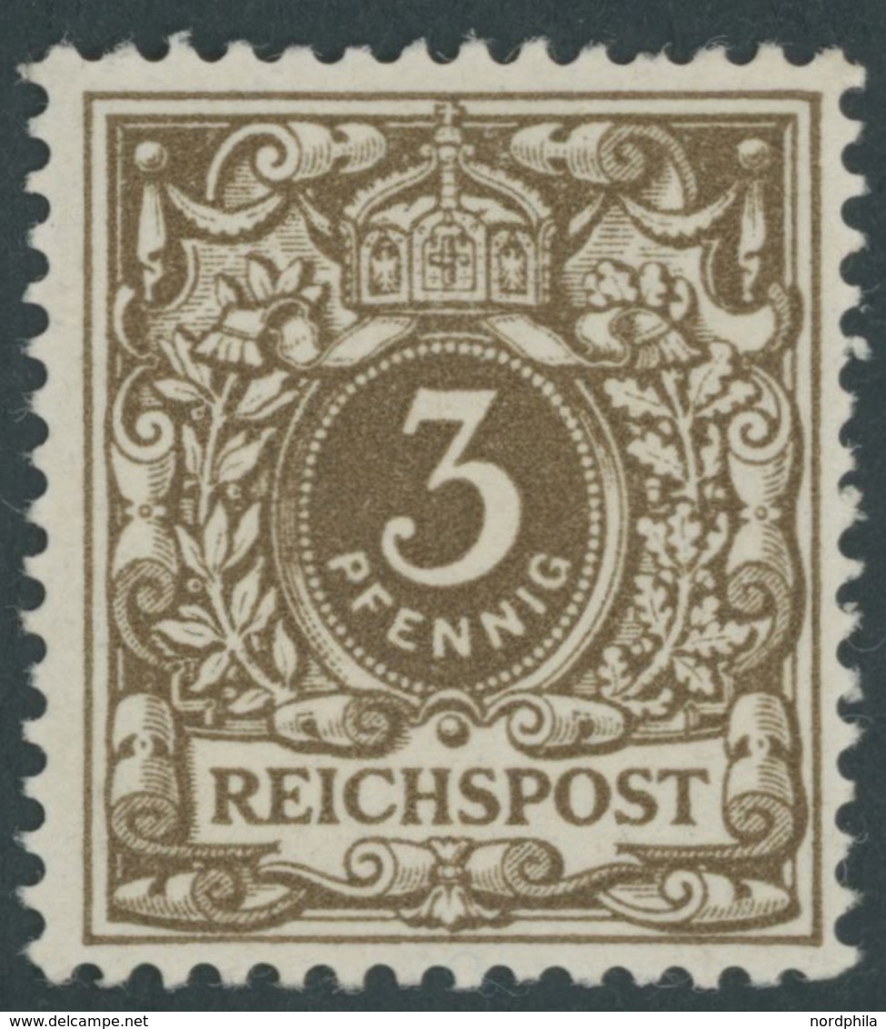 Dt. Reich 45e **, 1899, 3 Pf. Olivbraun, Postfrisch, üblich Gezähnt Pracht, Gepr. Zenker, Mi. 65.- - Gebraucht