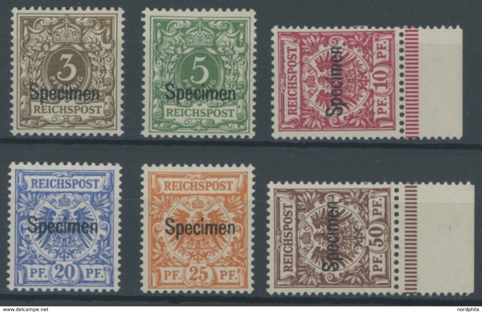 Dt. Reich 45-50SP *,** , 1889, Krone/Adler Mit Aufdruck SPECIMEN, Dabei Die Mi.Nr. 49 In Der Farbe Ba, Mi.Nr. 45 Und 49  - Gebraucht