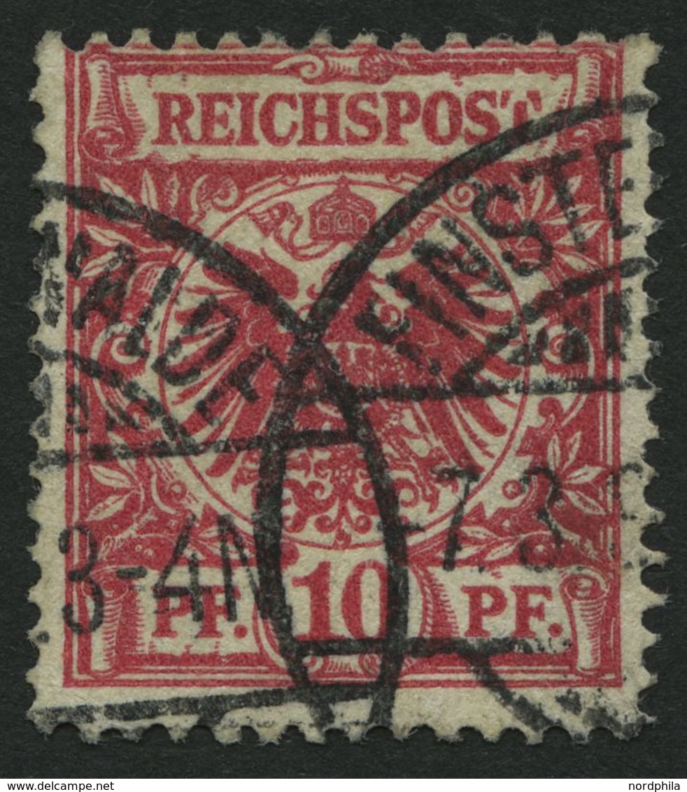 Dt. Reich 47aII O, 1889, 10 Pf. Rosakarmin Mit Plattenfehler T Von Reichspost Oben In Der Mitte Offen, Kleine Bugspur So - Usados