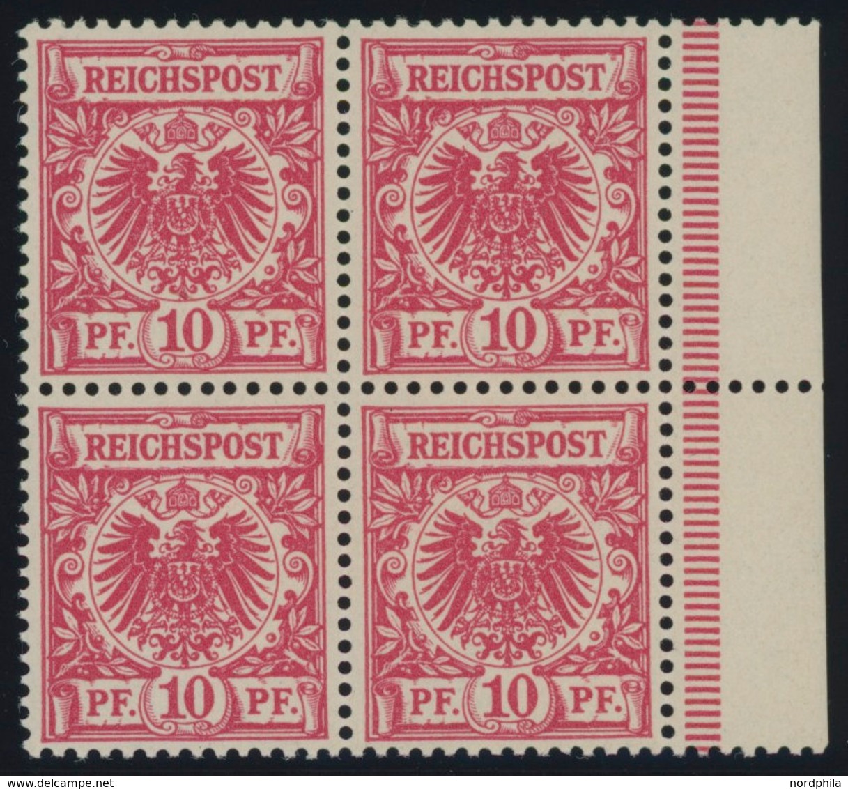 Dt. Reich 47da VB **, 1893, 10 Pf. Rotkarmin Im Randviererblock, Postfrisch, Kabinett, Gepr. Zenker - Usados