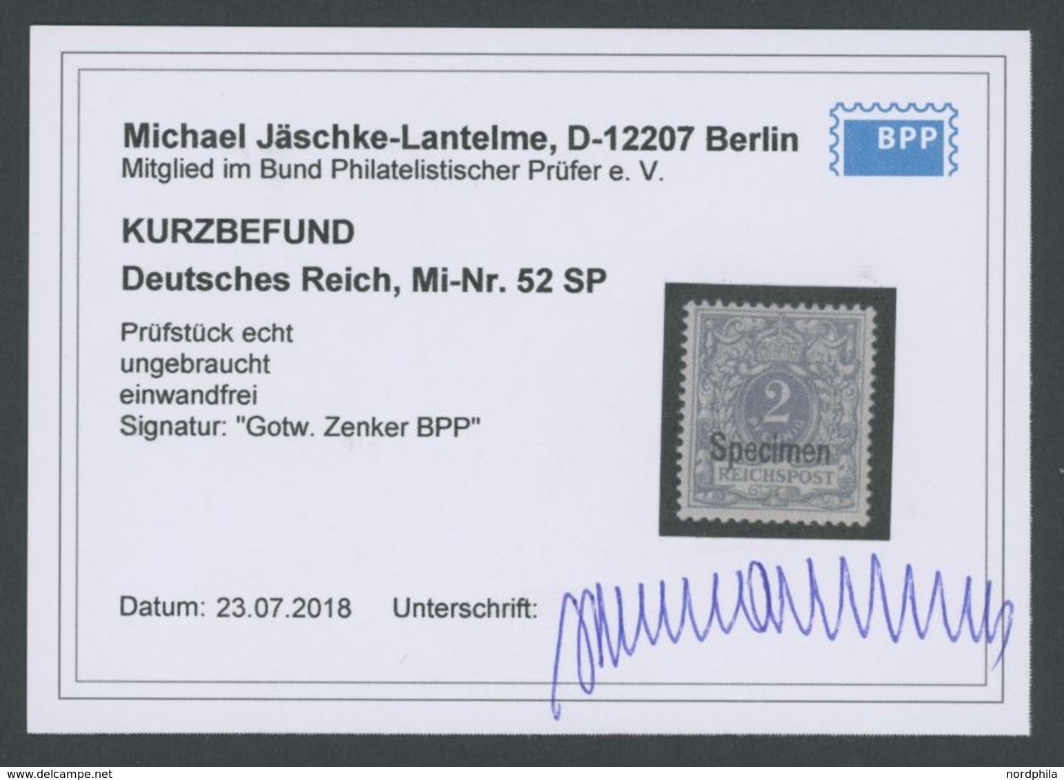 Dt. Reich 52SP *, 1900, 2 Pf. Lebhaftgrau, Falzrest, Pracht, Kurzbefund Jäschke-L., Mi. 100.- - Usati