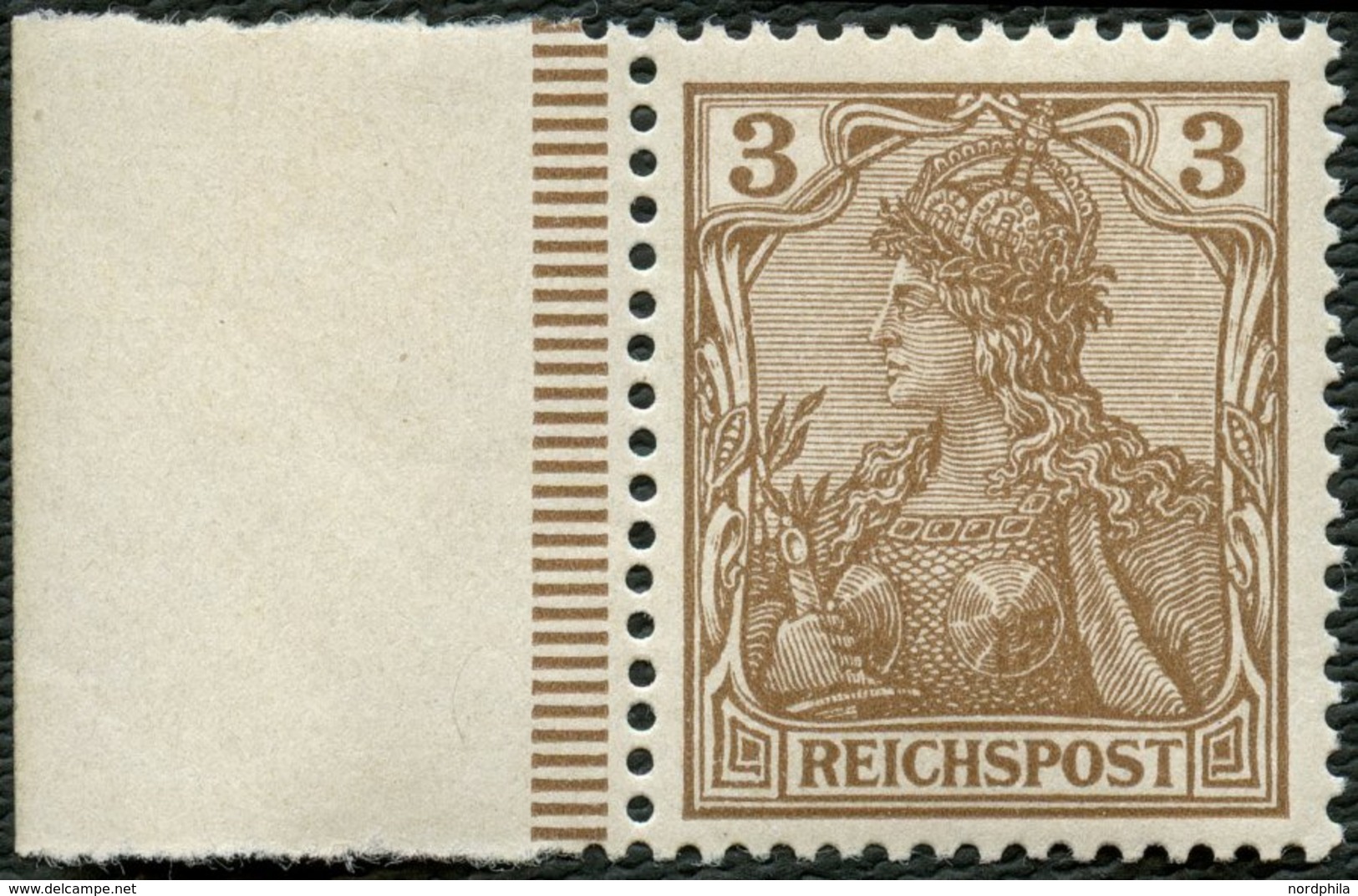 Dt. Reich 54b **, 1900, 3 Pf. Dunkelorangebraun Reichspost Mit Linkem Bogenrand, Postfrisch, Kabinett, Gepr. Jäschke Und - Usados