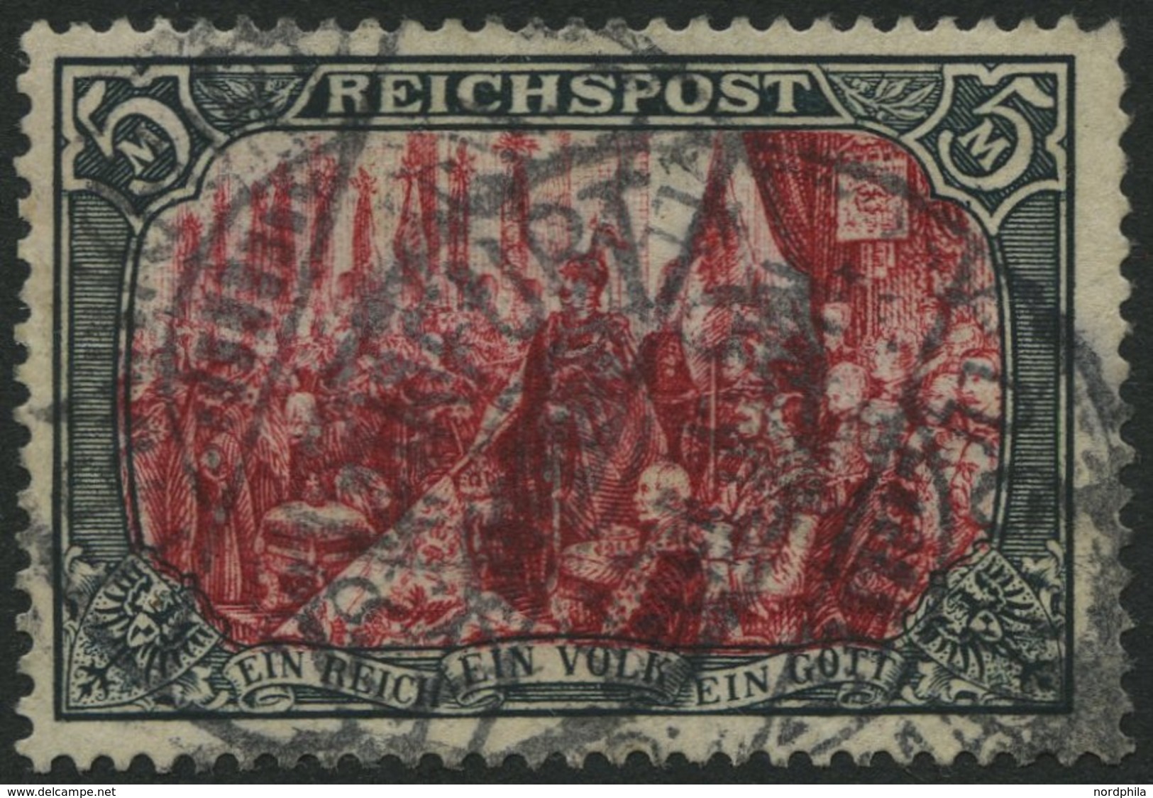 Dt. Reich 66I O, 1900, 5 M. Reichspost, Type I, Minimaler Eckzahnbug Oben Rechts Sonst Pracht, Fotoattest Jäschke-L., Mi - Usati