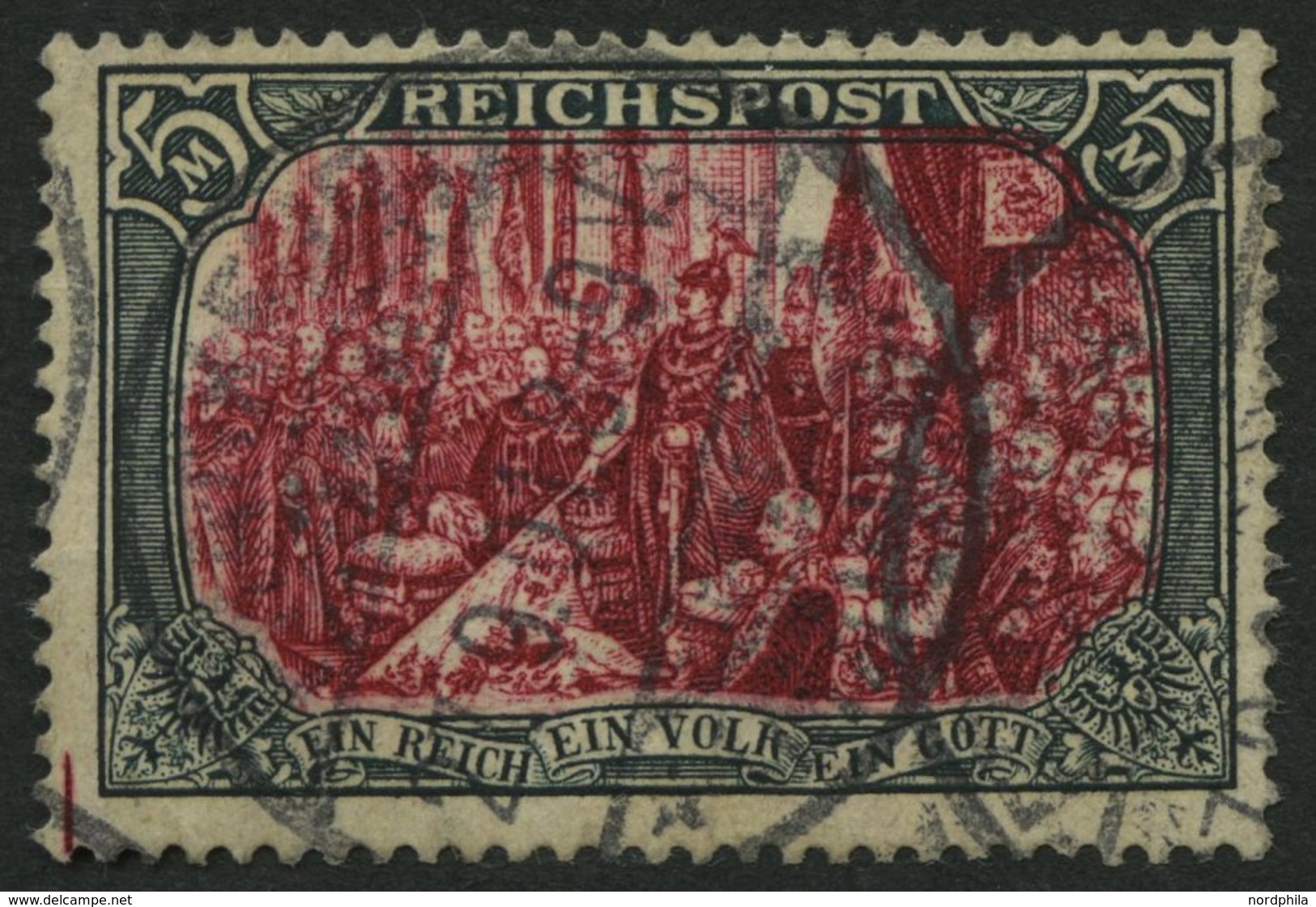 Dt. Reich 66III O, 1900, 5 M. Reichspost, Type I, Nachmalung Mit Rot Und Deckweiß, Pracht, Gepr. Dr. Hochstädter, Mi. 50 - Usados