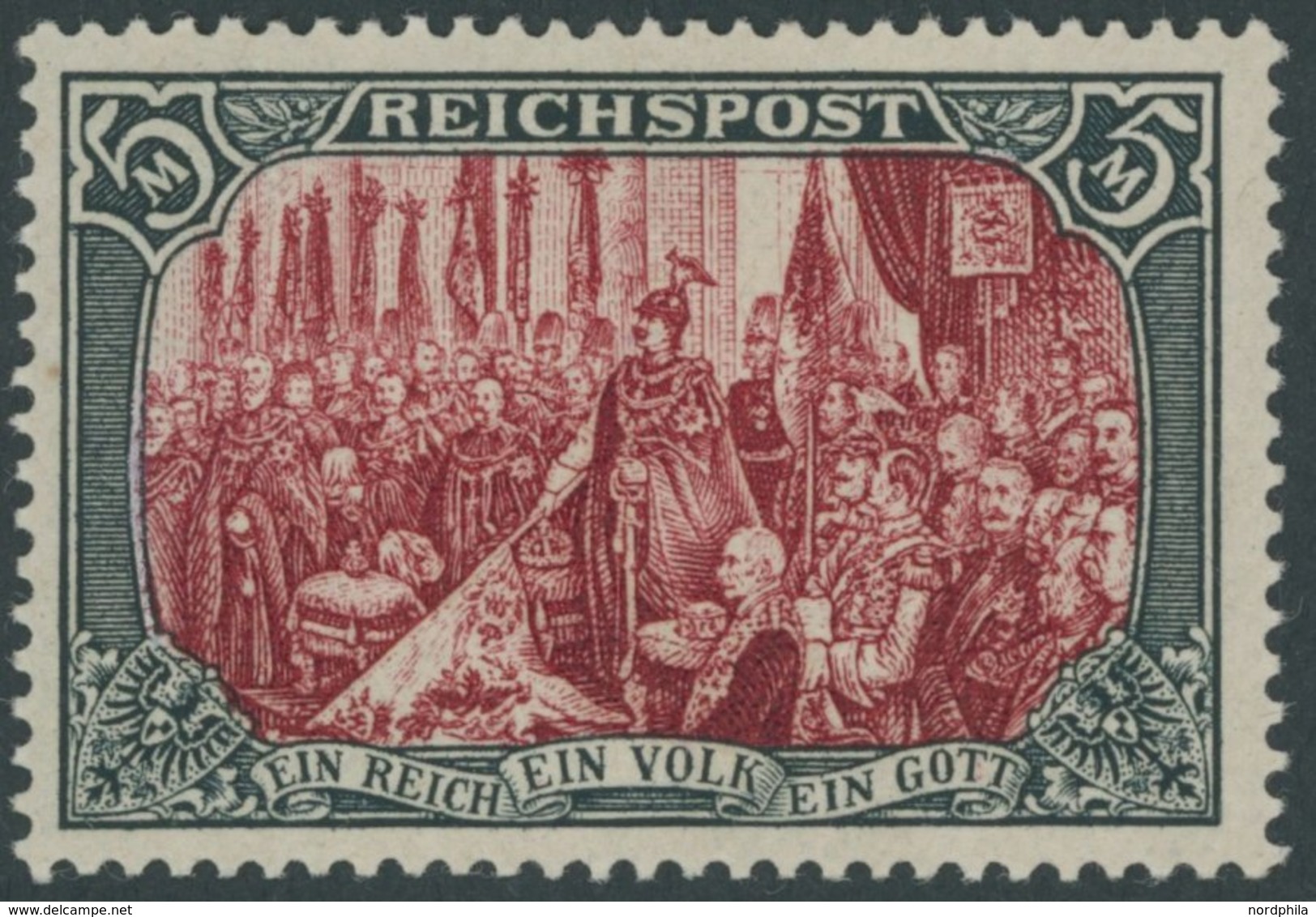 Dt. Reich 66IV *, 1900, 5 M. Reichspost, Type I, Nachmalung Nur Mit Deckweiß, Falzrest, Kabinett, Mi. 800.- - Usados