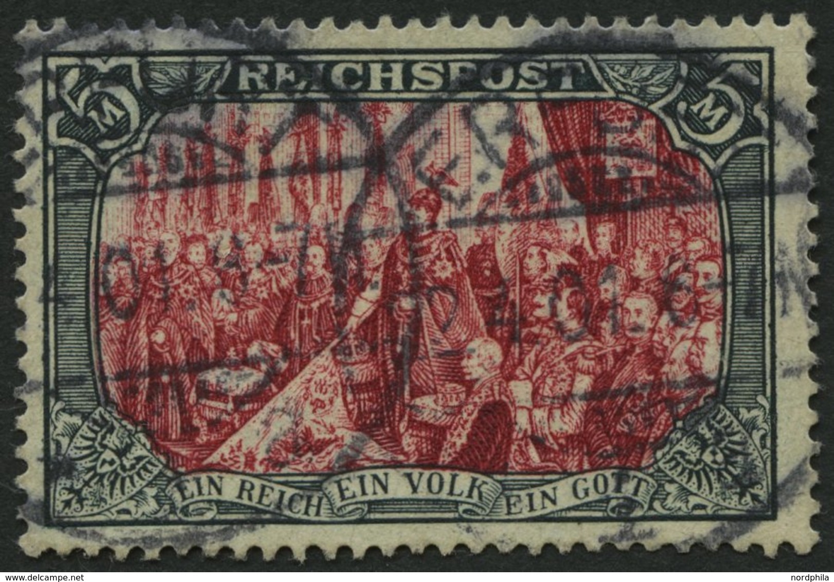 Dt. Reich 66IV O, 1900, 5 M. Reichspost, Type I, Nachmalung Nur Mit Deckweiß, Pracht, Fotoattest Jäschke-L., Mi. 800.- - Used Stamps