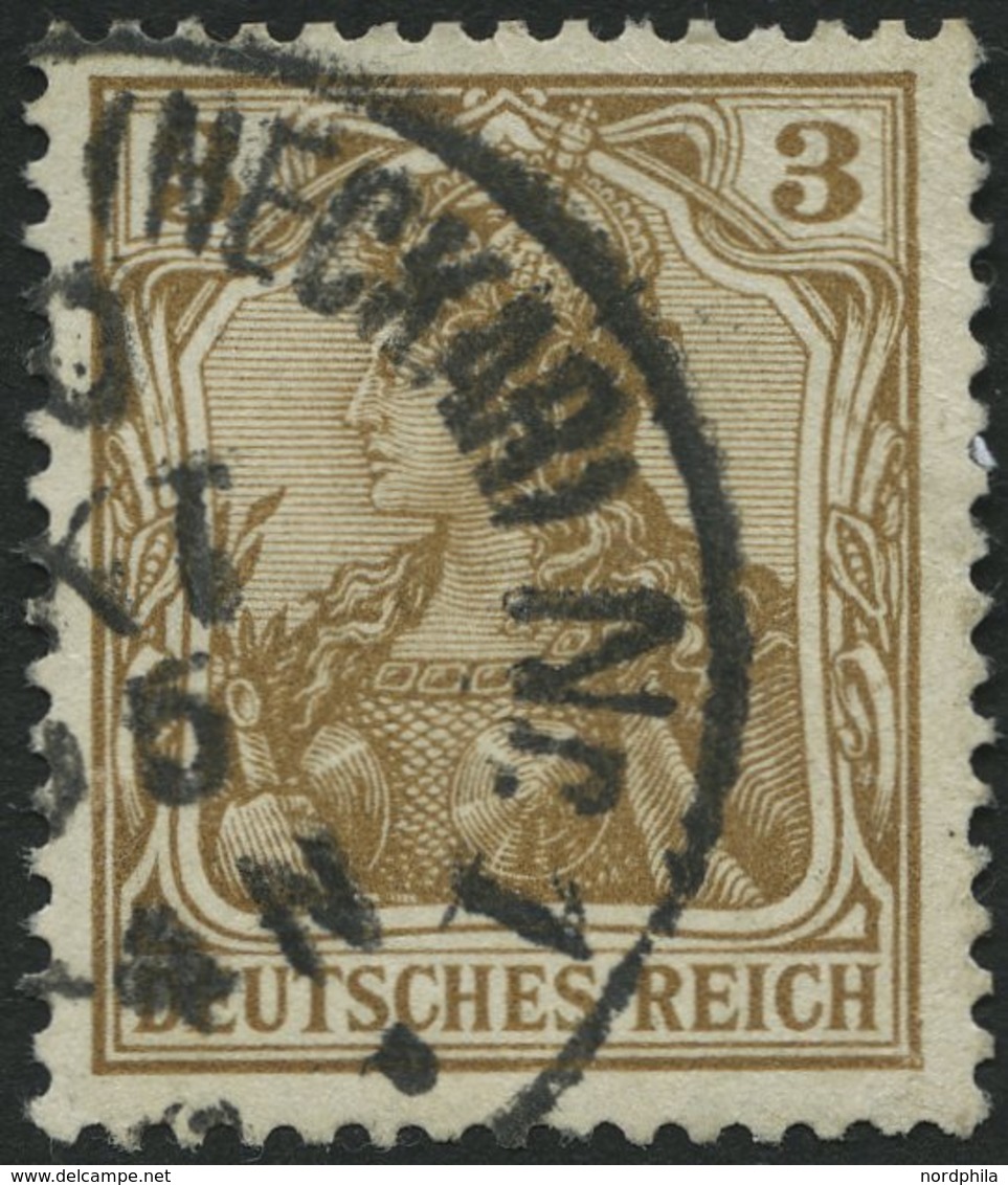 Dt. Reich 69b O, 1904, 3 Pf. Braunocker, Pracht, Gepr. Jäschke-L., Mi. 55.- - Usati