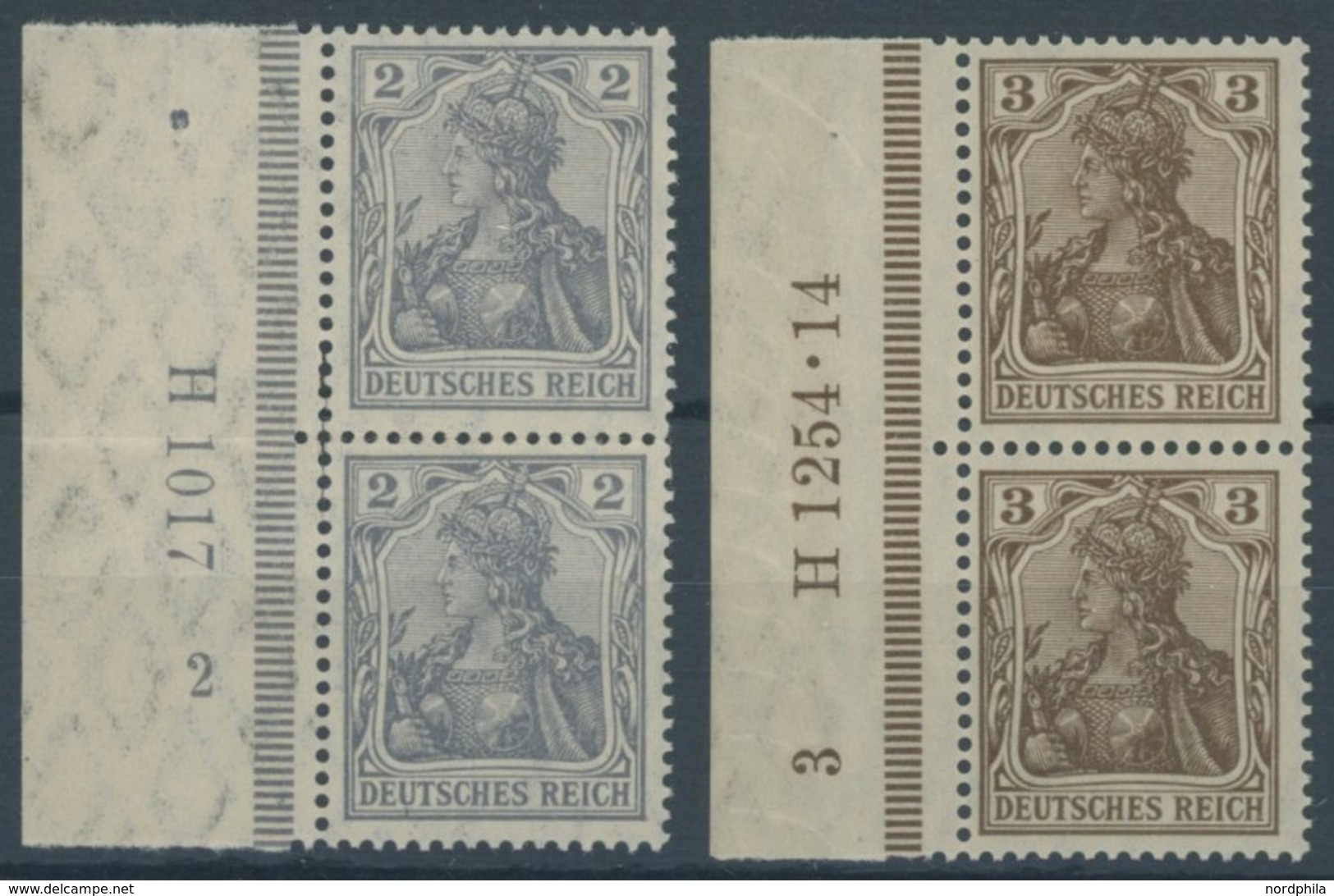 Dt. Reich 83/4I HAN Paar **, 1905, 2 Und 3 Pf. Germania, Friedensdruck, Je Im Senkrechten HAN-Paar, Postfrisch Pracht, G - Usati