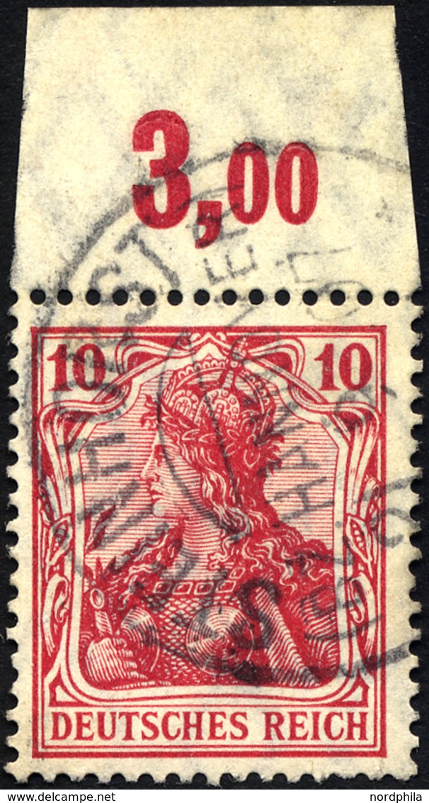 Dt. Reich 86IaPOR O, 1905, 10 Pf. Karminrot Friedensdruck, Plattendruck, Oberrandstück, Normale Zähnung, Pracht, Gepr. J - Usati