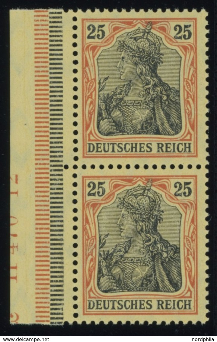 Dt. Reich 88I Paar **, 1906, 25 Pf. Orange/gelbschwarz Auf Hellgelb Friedensdruck Im Senkrechten Randpaar Mit Teilweise  - Usati