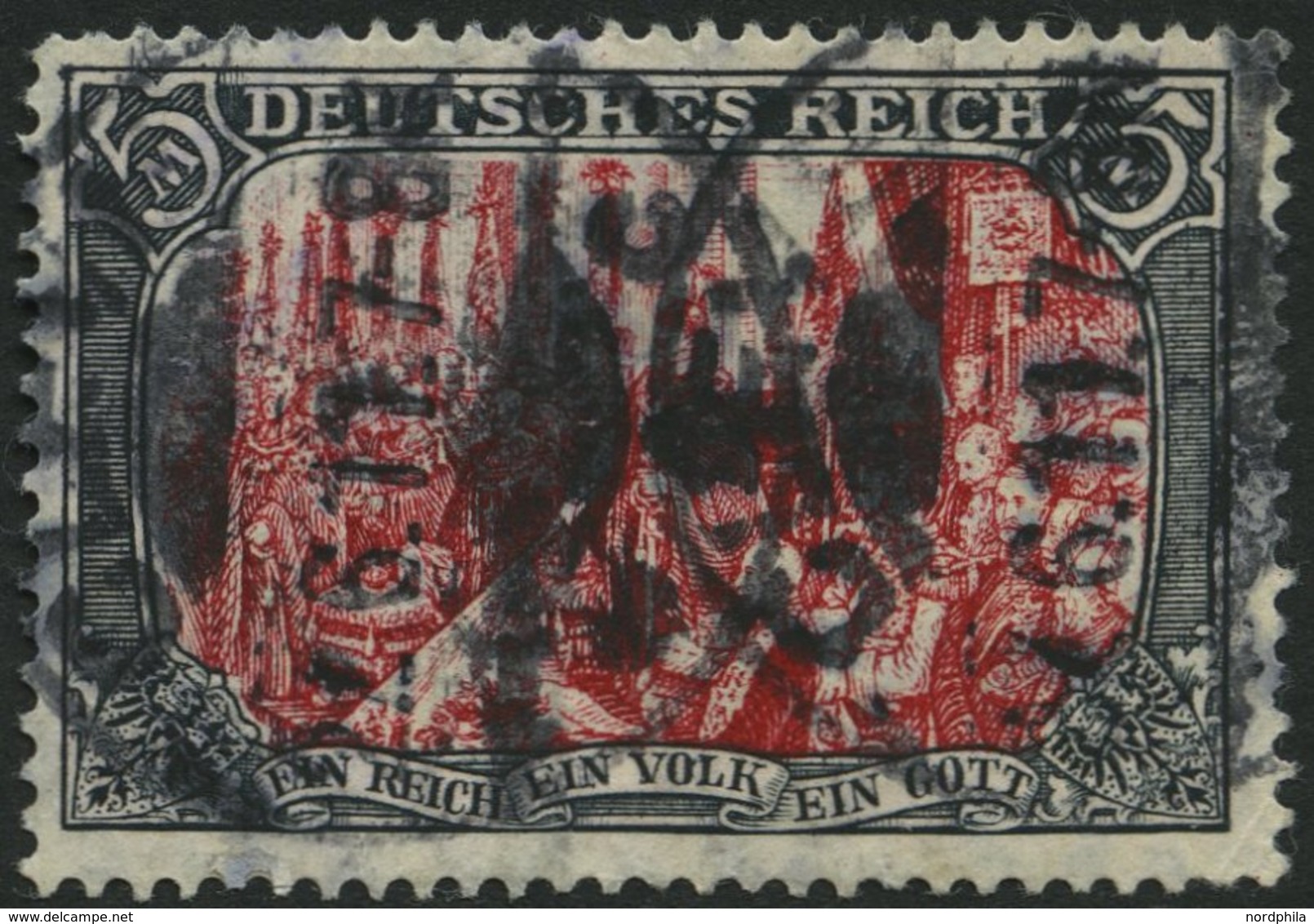 Dt. Reich 97AIM O, 1905, 5 M. Ministerdruck, Rahmen Dunkelgelbocker Quarzend, Fotoattest Jäschke-L.: Die Marke Ist Farbf - Used Stamps