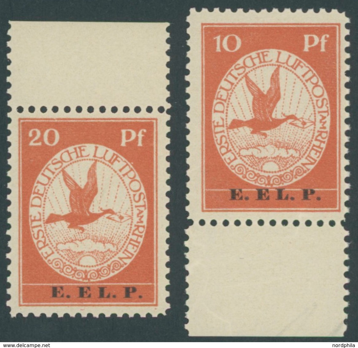 Dt. Reich V/VI **, 1912, 10 Und 20 Pf. E.EL.P., 2 Postfrische Randstücke, Pracht, Fotoattest Brettl, Mi. 2450.- - Gebraucht