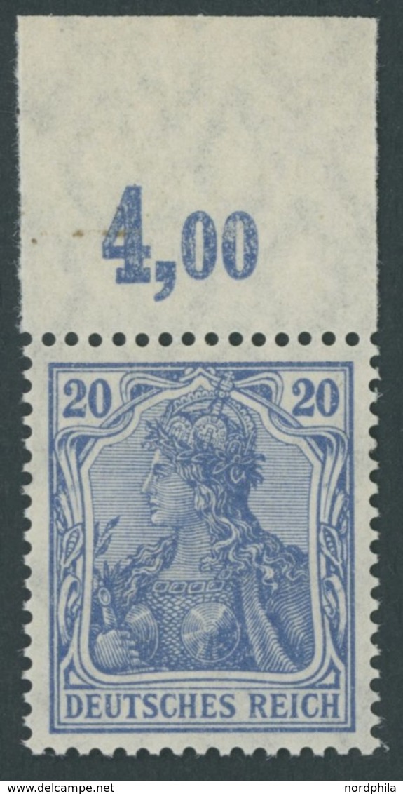 Dt. Reich 87IIcPOR **, 1915, 20 Pf. Blauviolett Kriegsdruck, Plattendruck, Oberrandstück, Postfrisch, Pracht, Gepr. Dr.  - Usati