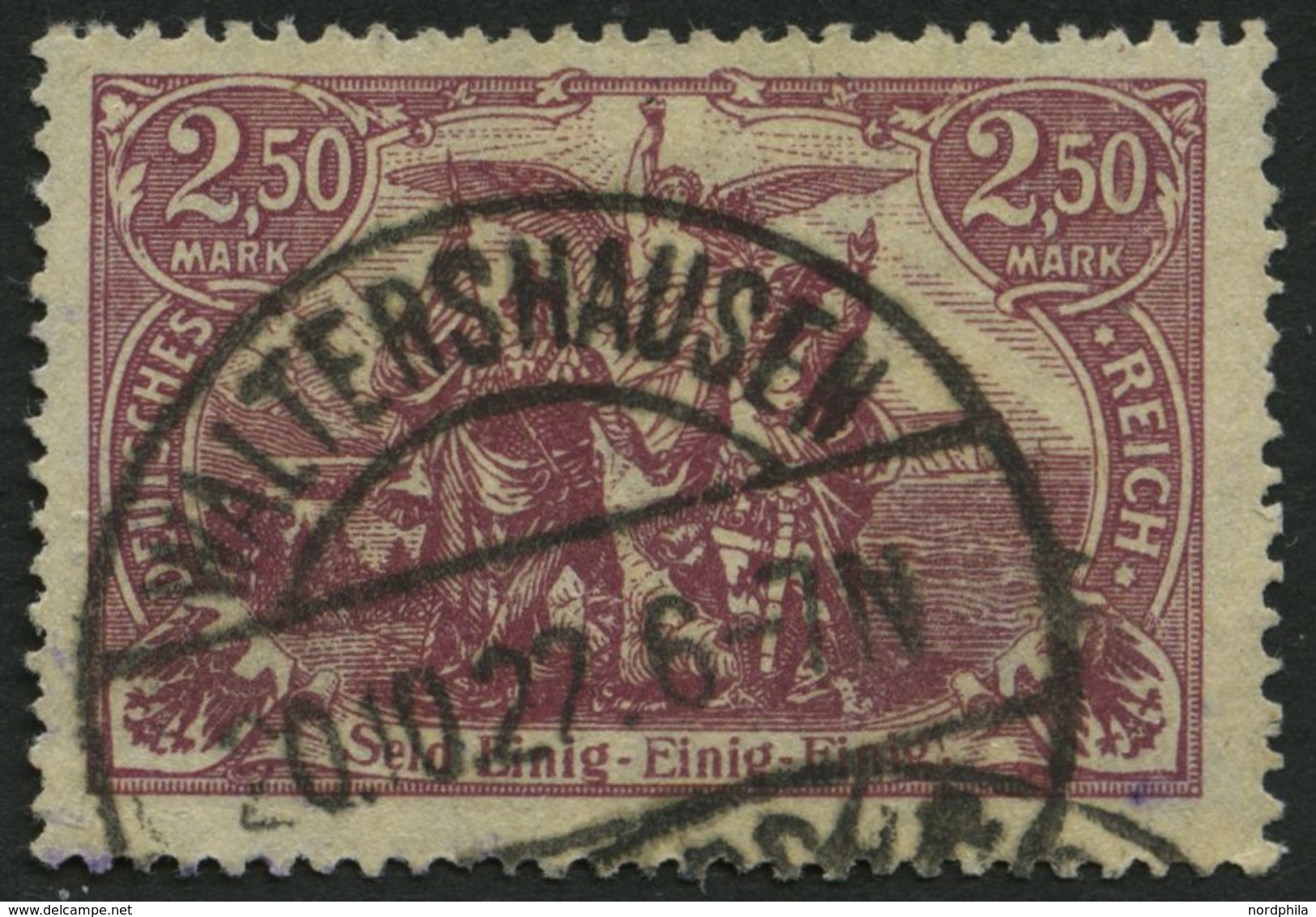 Dt. Reich 115d O, 1920, 2.50 M. Dunkelpurpur (helle Nuance), Normale Zähnung, Pracht, Gepr. Schulze, Mi. 250.- - Gebraucht