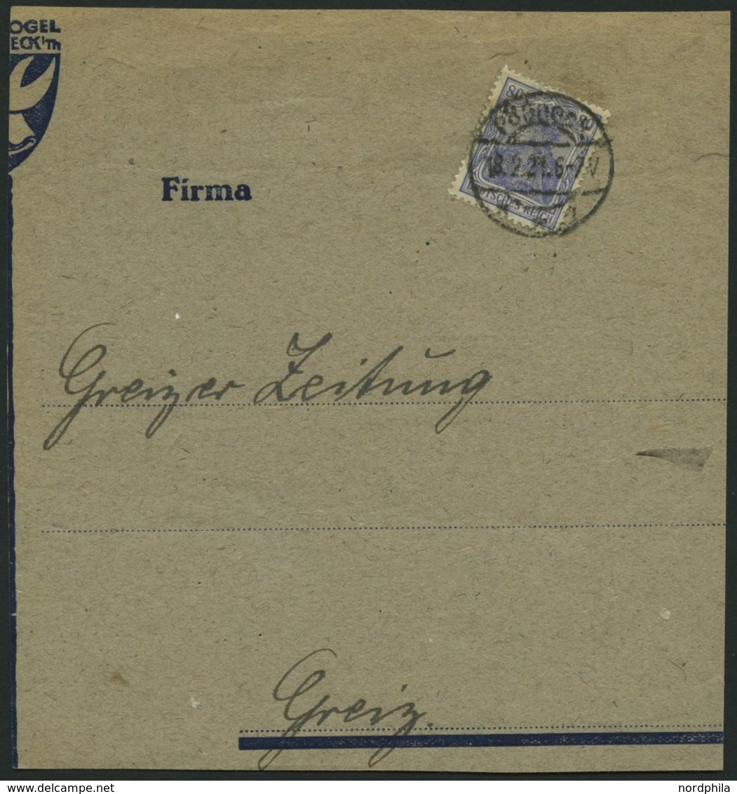 Dt. Reich 149bII BrfStk, 1921, 80 Pf. Grauultramarin, Type II, Auf Großem Briefstück, Pracht, Gepr. Weinbuch, Mi. (100.- - Gebraucht