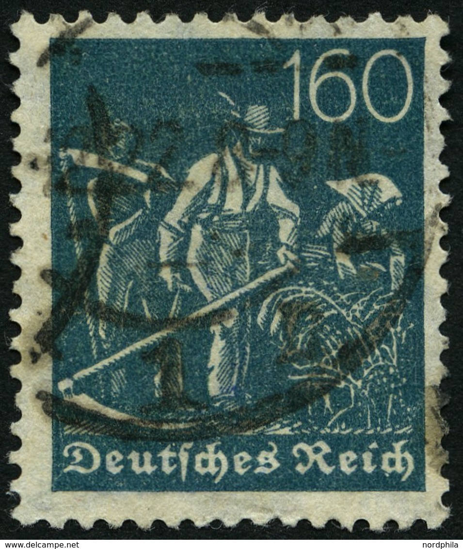 Dt. Reich 190 O, 1922, 160 Pf. Schwärzlichgrautürkis, Wz. 2, Normale Zähnung, Pracht, Gepr. Dr. Düntsch, Mi. 220.- - Gebraucht