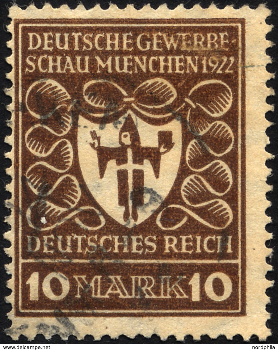 Dt. Reich 203b O, 1922, 10 M. Lilabraun Gewerbeschau, üblich Gezähnt Pracht, Gepr. Dr. Oechsner, Mi. 120.- - Usados