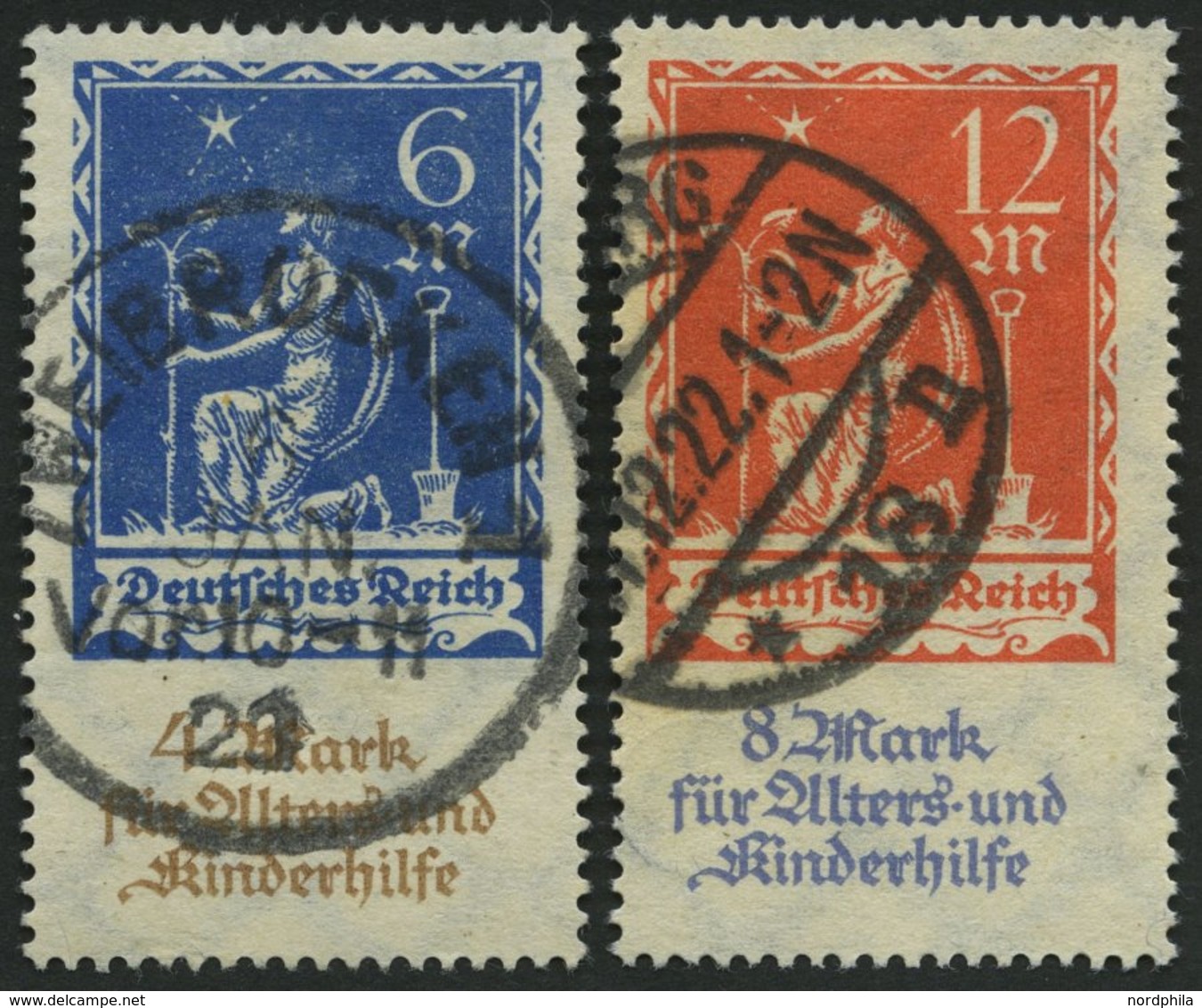 Dt. Reich 233/4 O, 1922, Allegorie, Pracht, Gepr. Infla, Mi. 60.- - Gebraucht