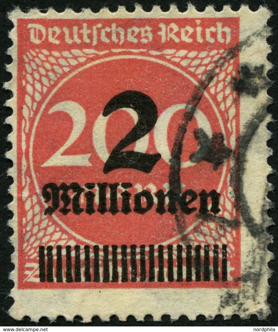 Dt. Reich 309APaY O, 1923, 2 Mio. Auf 200 M. Mattkarminrot, Wz. Liegend, üblich Gezähnt Pracht, Gepr. Dr. Oechsner (voll - Gebraucht